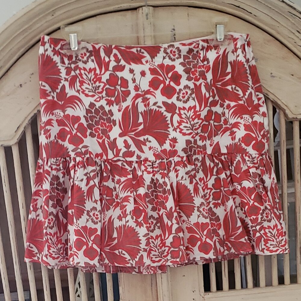 Liquid Short Ruffle Floral Print Skirt